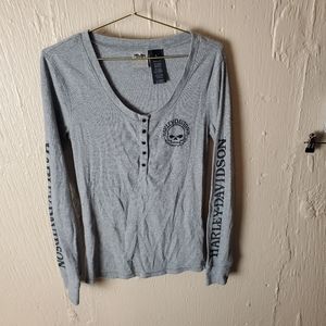 Harley Davidson motorcycles shirt long sleeve grey skull large